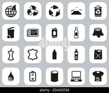 Recycling Or Upcycling Icons Black & White Flat Design Set Big Stock Vector