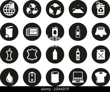 Recycling Or Upcycling Icons White On Black Flat Design Circle Set Big Stock Vector
