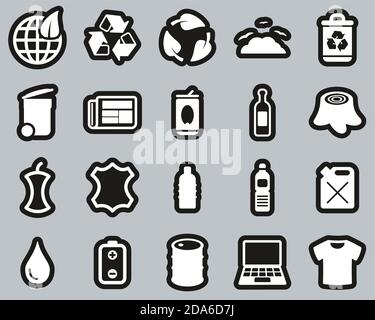 Recycling Or Upcycling Icons White On Black Sticker Set Big Stock Vector