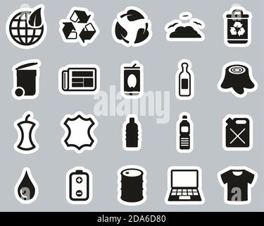 Recycling Or Upcycling Icons Black & White Sticker Set Big Stock Vector