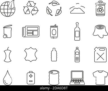 Recycling Or Upcycling Icons Black & White Thin Line Set Big Stock Vector