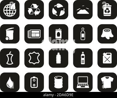 Recycling Or Upcycling Icons White On Black Flat Design Set Big Stock Vector