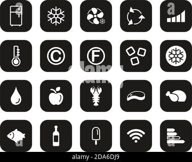 Refrigerator Or Cooler Icons White On Black Flat Design Set Big Stock Vector