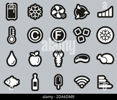 Refrigerator Or Cooler Icons White On Black Sticker Set Big Stock Vector