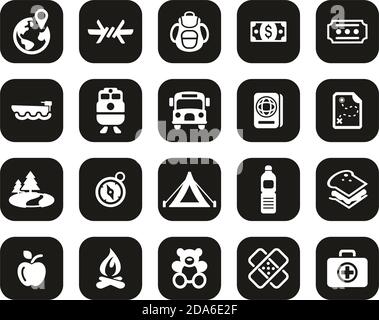 Refugees & Migrants Icons White On Black Flat Design Set Big Stock Vector