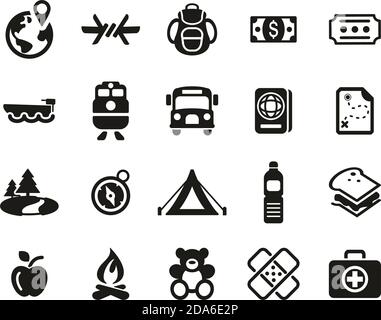 Refugees & Migrants Icons Black & White Set Big Stock Vector