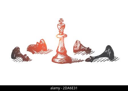 Hand drawn chess figures with king in center Stock Vector