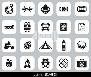 Refugees & Migrants Icons Black & White Flat Design Set Big Stock Vector