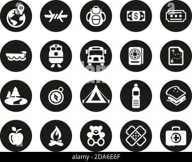 Refugees & Migrants Icons White On Black Flat Design Circle Set Big Stock Vector