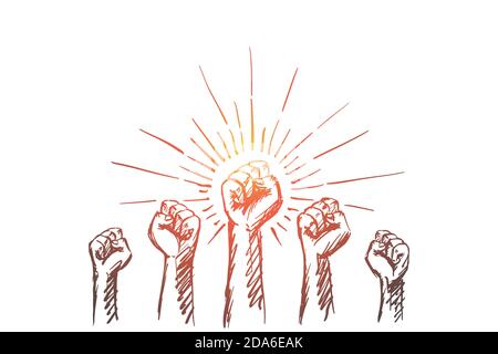 Hand drawn raised hands with clenched fists Stock Vector