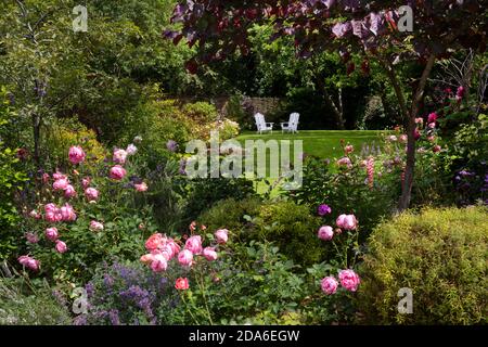 Seating in English Garden,England,Europe Stock Photo