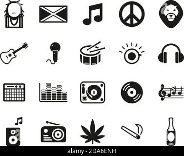 Reggae Music & Culture Icons Black & White Set Big Stock Vector