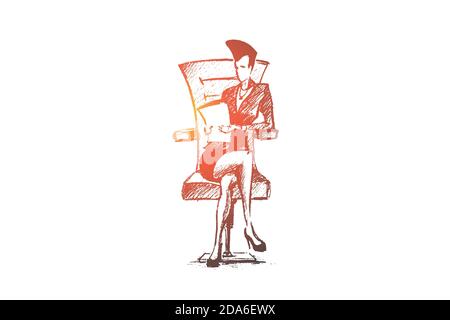 Hand drawn business lady on chair Stock Vector