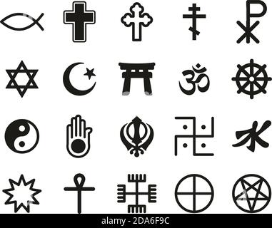 Religion Symbols Icons Black & White Set Big Stock Vector