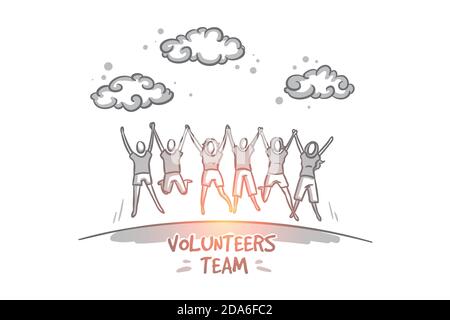 Volunteers team concept. Hand drawn isolated vector. Stock Vector