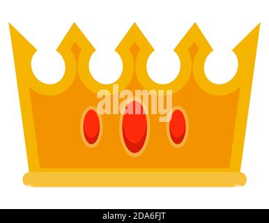 Golden crown with red gemstones. Beautiful royal symbol in cartoon style. Stock Vector