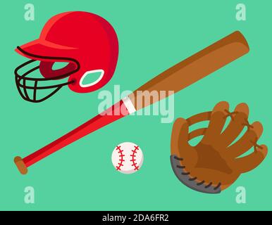 Baseball Equipment Set. Bat, Ball, Softball Gloves, Batting Helmets,  Catcher Gear And Leg Guards. Flat Vector Cartoon Illustration. Objects  Isolated On A White Background. Royalty Free SVG, Cliparts, Vectors, and  Stock Illustration.