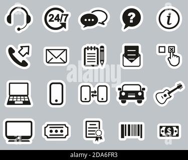 Replacement Or Exchange Icons Black & White Sticker Set Big Stock Vector