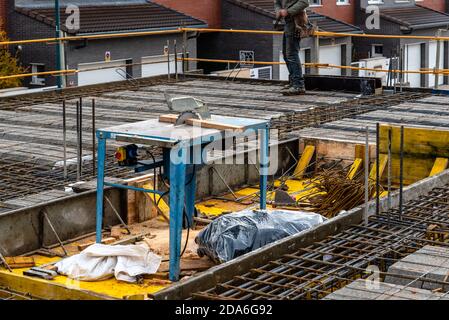 Construction works on a reinforced concrete slab. Stock Photo