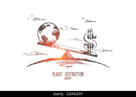 Planet destruction concept. Hand drawn isolated vector. Stock Vector