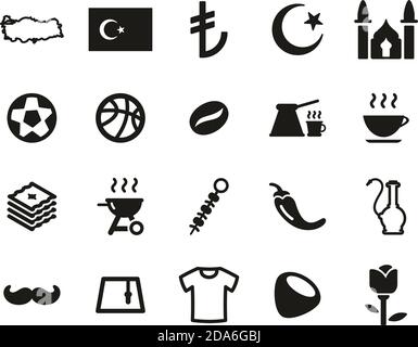 Republic Of Turkey Country & Culture Icons Black & White Set Big Stock Vector
