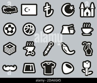 Republic Of Turkey Country & Culture Icons White On Black Sticker Set Big Stock Vector