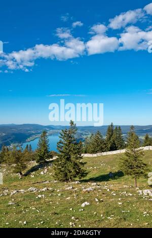 Switzerland, Vaud, Waadt, Vallée de Joux, Parc Jura vaudois, panorama, Lac de Joux, See, lake, depuis la Dent de Vaulion, vom Dent de Vaulion, from th Stock Photo