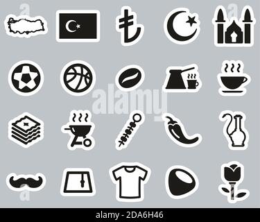 Republic Of Turkey Country & Culture Icons Black & White Sticker Set Big Stock Vector