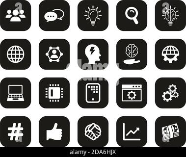 Research & Development Process Icons White On Black Flat Design Set Big Stock Vector