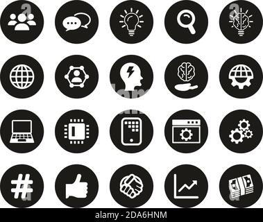 Research & Development Process Icons White On Black Flat Design Circle Set Big Stock Vector