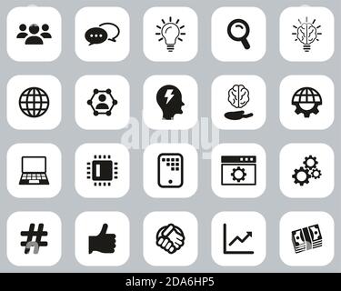 Research & Development Process Icons Black & White Flat Design Set Big Stock Vector