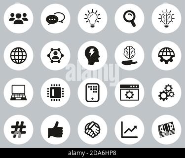 Research & Development Process Icons Black & White Flat Design Circle Set Big Stock Vector