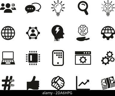 Research & Development Process Icons Black & White Set Big Stock Vector