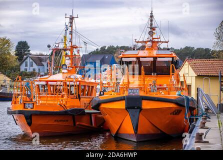 Freest, Germany. 05th Nov, 2020. Two pilot boats are moored in Freest harbour. Credit: Jens Büttner/dpa-Zentralbild/ZB/dpa/Alamy Live News Stock Photo