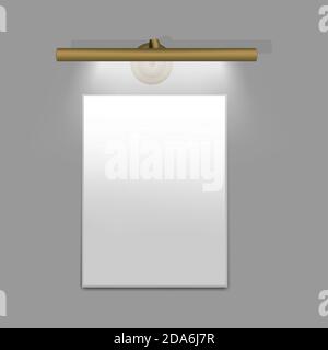 Horizontal wall tube light above the mirror. Modern interior lamp golden bronze color. Realistic vector illustration Stock Vector