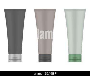 Blank squeeze tube package, vector mock-up set. Cream, gel, paste consistence product packaging, mockup Stock Vector