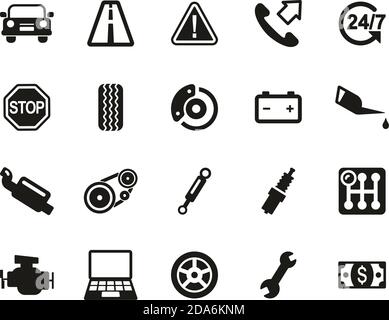Road Assistance Service Icons Black & White Set Big Stock Vector