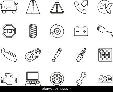 Road Assistance Service Icons Black & White Thin Line Set Big Stock Vector