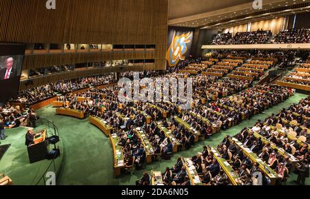 NEW YORK, USA - Sep 25, 2018: President of the United States Donald Trump during the 73th session of the UN Assembly in New York Stock Photo