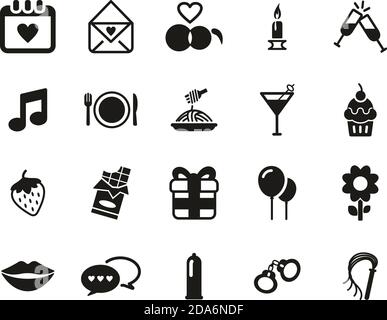 Romantic Or Courting Icons Black & White Set Big Stock Vector
