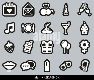 Romantic Or Courting Icons White On Black Sticker Set Big Stock Vector