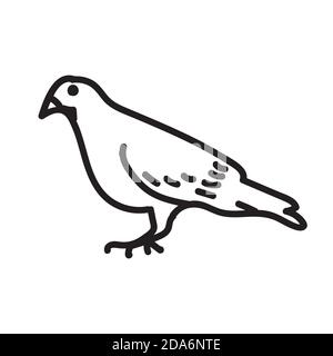 Hand drawn dove in doodle style. Black stroke. Simple vector illustration isolated on white background Stock Vector