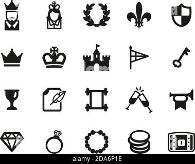 Royalty Or Royal Blood Icons Black & White Set Big Stock Vector