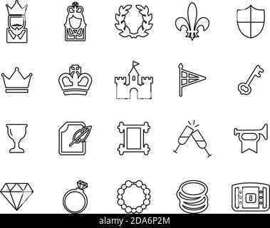 Royalty Or Royal Blood Icons Black & White Thin Line Set Big Stock Vector