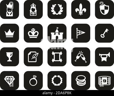 Royalty Or Royal Blood Icons White On Black Flat Design Set Big Stock Vector