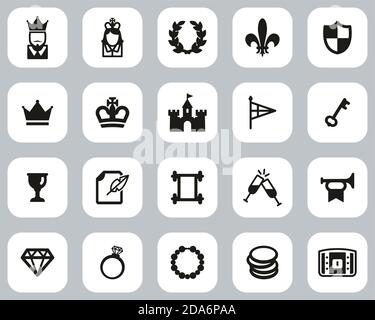 Royalty Or Royal Blood Icons Black & White Flat Design Set Big Stock Vector