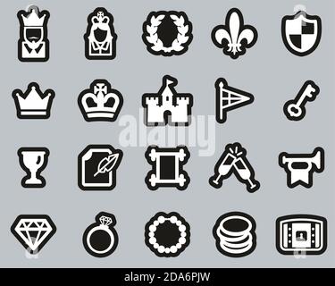 Royalty Or Royal Blood Icons White On Black Sticker Set Big Stock Vector