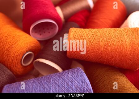 Composition of colorful vibrant wool threads Stock Photo