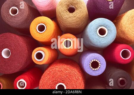 Composition of colorful vibrant wool threads Stock Photo