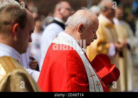 Stanislaw Dziwisz, ex-archbishop of Cracow and a long-time secretary of Pope John Paul II is seen during the Corpus Christi procession.  After a recen Stock Photo